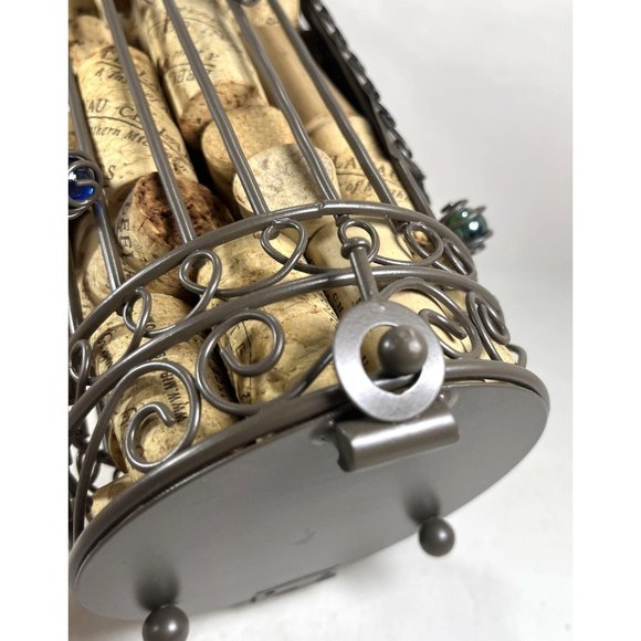 Cork Holder with Corks Decorative Caged Taupe Wine Bottle Shaped - Picture 3 of 14